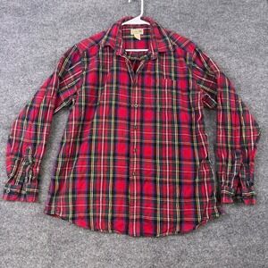 LL Bean Mens Red Plaid Flannel Shirt Long Sleeve Cotton Button Down 228061 L-REG